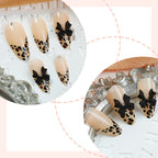 Press-On Nail Set Leopard Print Bow Self-Adhesive & Reusable