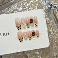 Press-On Nail Set Leopard Print Floral Accents Adhesive Backing