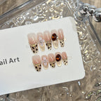 Press-On Nail Set Leopard Print Floral Accents Adhesive Backing