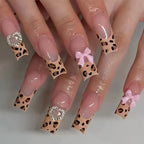 Press-On Nail Set Leopard Print & Glitter Embellished Self-Adhesive