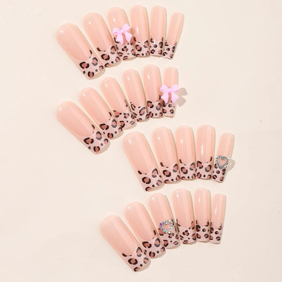 Press-On Nail Set Leopard Print & Glitter Embellished Self-Adhesive