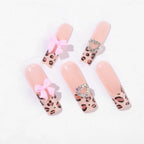 Press-On Nail Set Leopard Print & Glitter Embellished Self-Adhesive