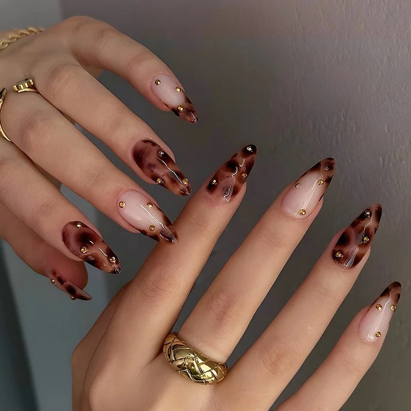 Press-On Nail Set Leopard Print & Glitter Self-Adhesive