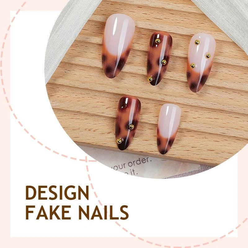 Press-On Nail Set Leopard Print & Glitter Self-Adhesive