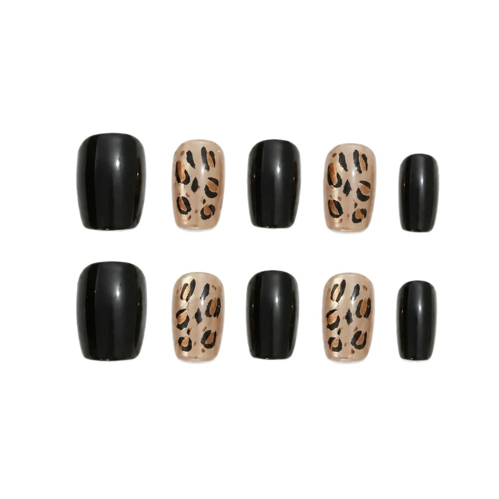 Press-On Nail Set Leopard Print Glossy Gel Long-Lasting