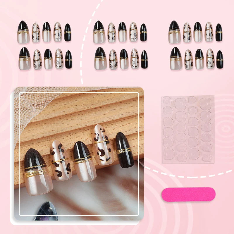 Press-On Nail Set Leopard Print & Gold Accent
