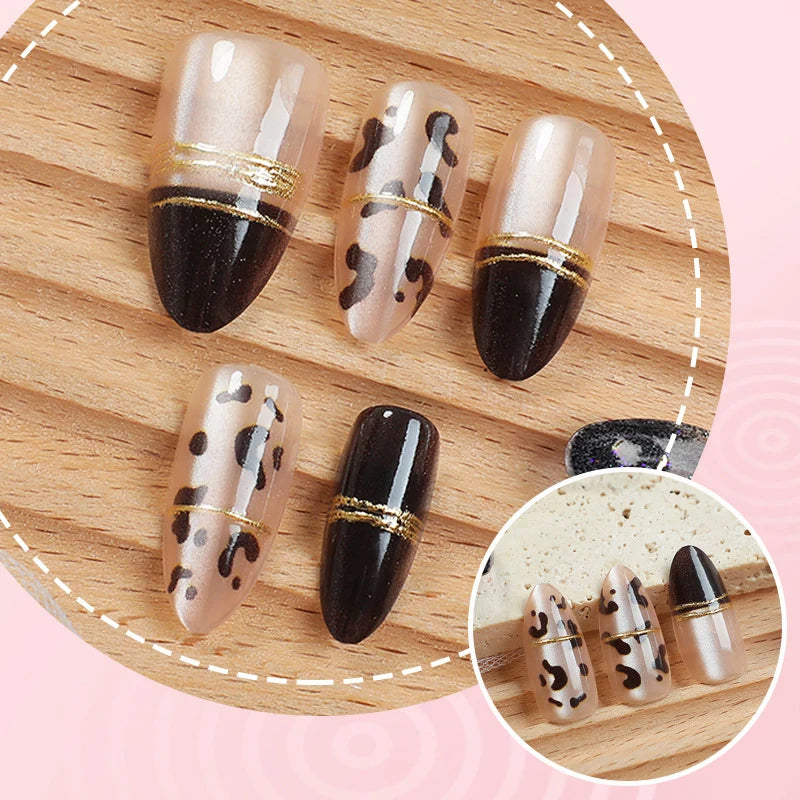 Press-On Nail Set Leopard Print & Gold Accent