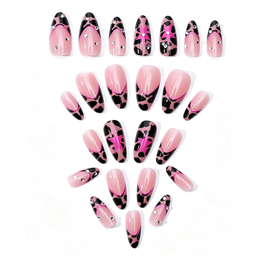Press-On Nail Set Leopard Print Pink Accent Reusable
