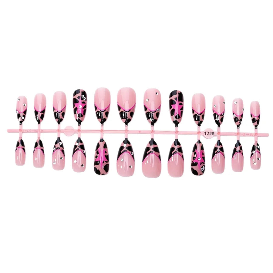 Press-On Nail Set Leopard Print Pink Accent Reusable