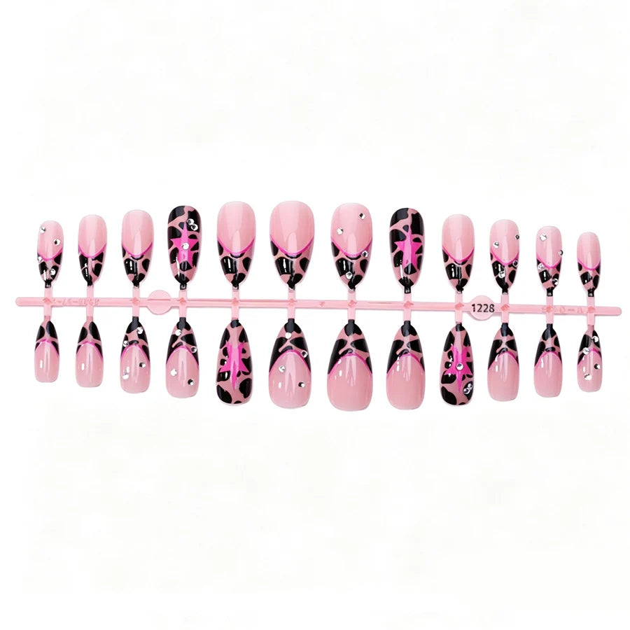Press-On Nail Set Leopard Print Pink Accent Reusable