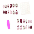 Press-On Nail Set Light Gray Artistic Gem Accents 24-Piece