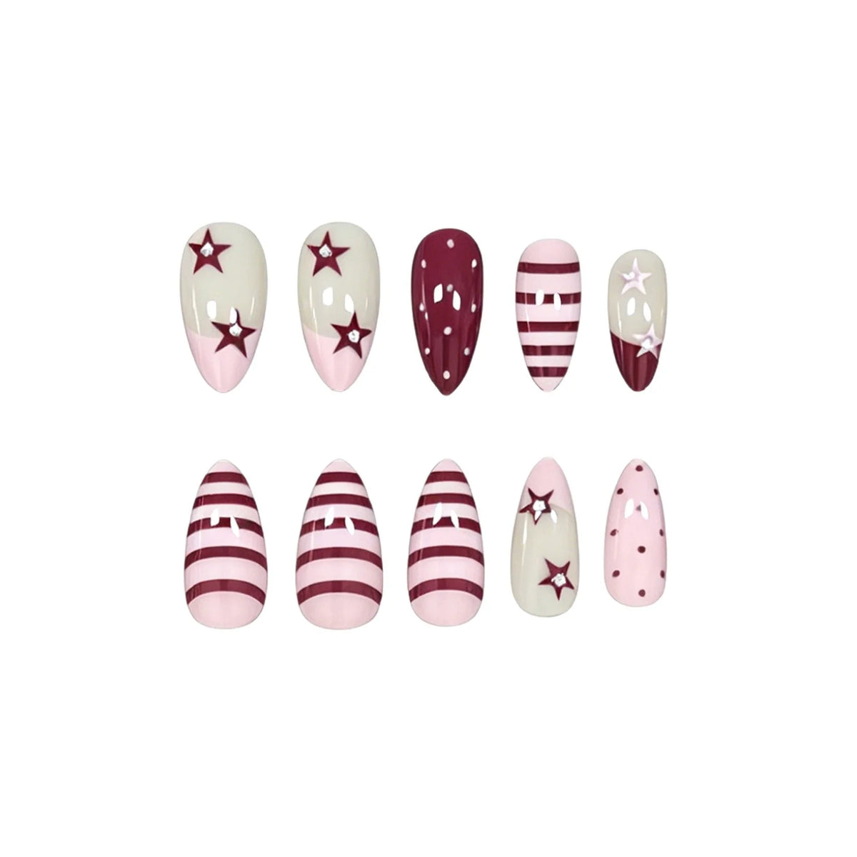 Press-On Nail Set Light Gray Artistic Gem Accents 24-Piece