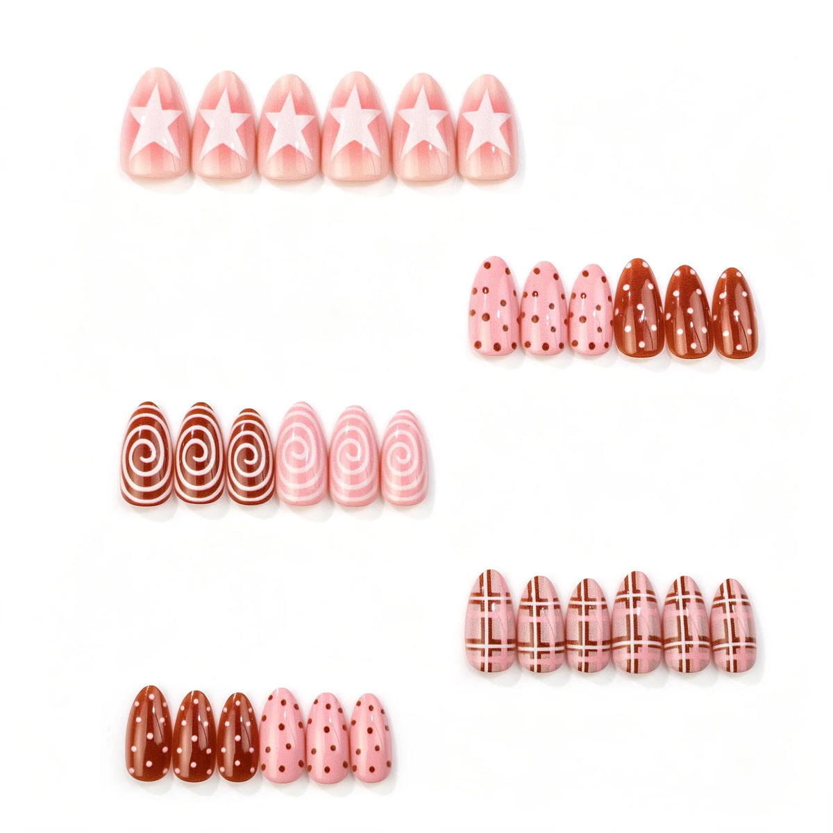 Press-On Nail Set Light Pink No Glue Assorted Designs
