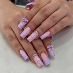 Press-On Nail Set Light Purple & Clear Heart Accents