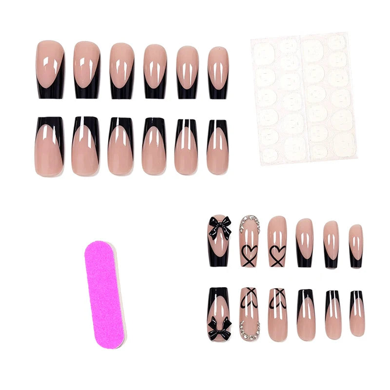 Press-On Nail Set Long 3D Designs 24-Count