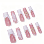 Press-On Nail Set Long Floral Easy Application