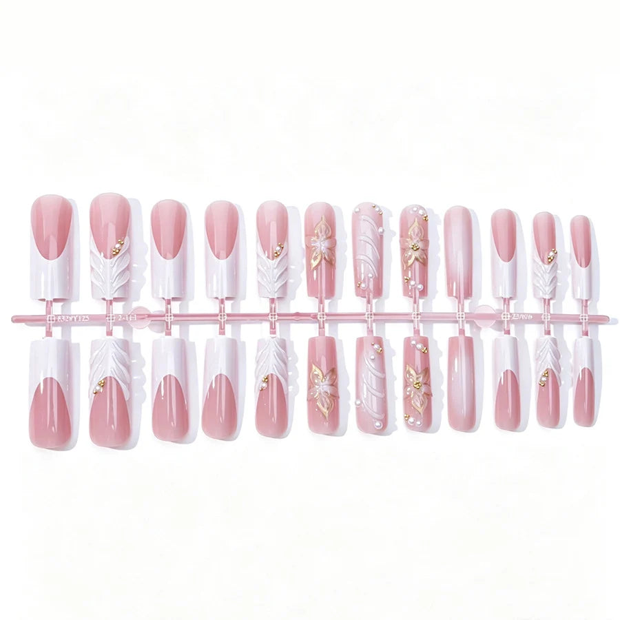 Press-On Nail Set Long Floral Easy Application