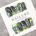 Press-On Nail Set Long-Lasting 3D & Metallic Accents