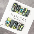 Press-On Nail Set Long-Lasting 3D & Metallic Accents