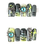 Press-On Nail Set Long-Lasting 3D & Metallic Accents