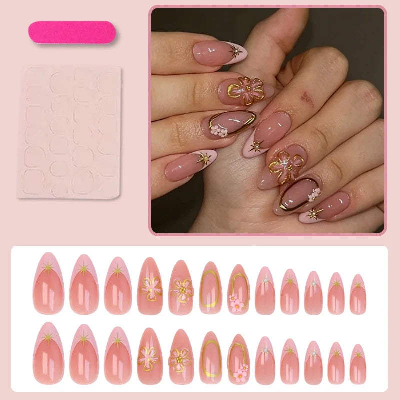 Press-On Nail Set Long-Lasting Floral Designs & Easy Application