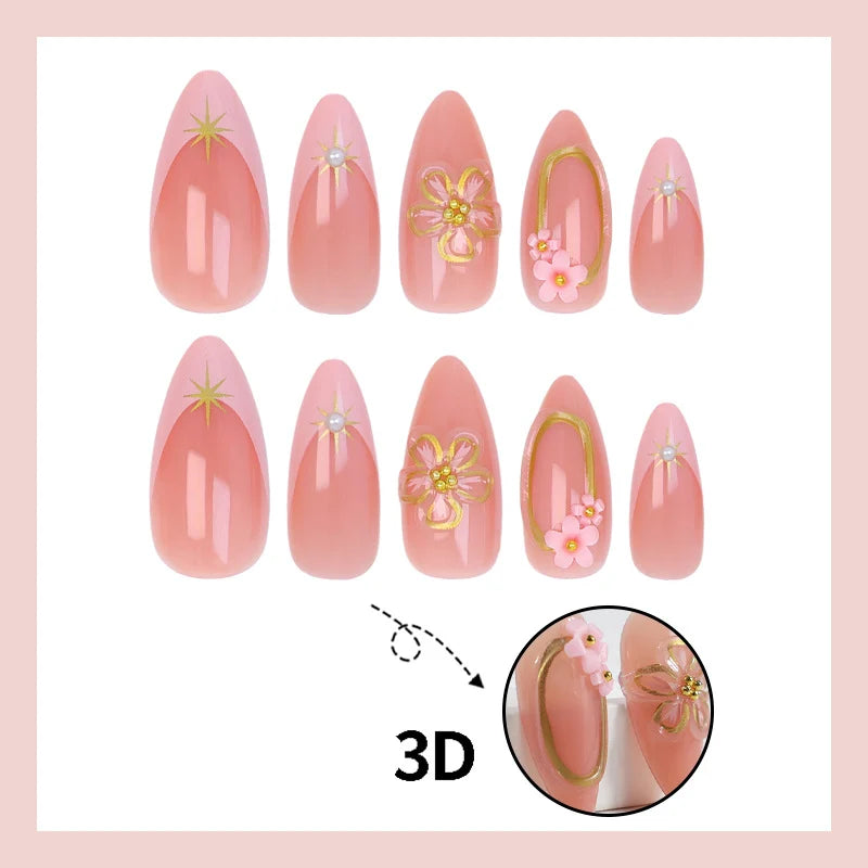 Press-On Nail Set Long-Lasting Floral Designs & Easy Application