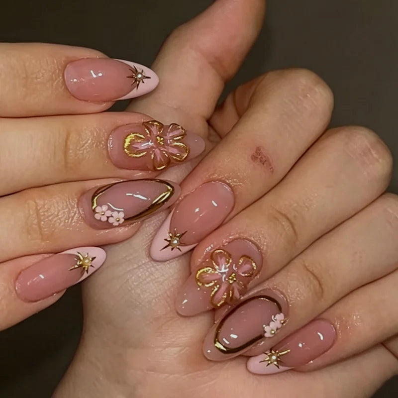 Press-On Nail Set Long-Lasting Floral Designs & Easy Application