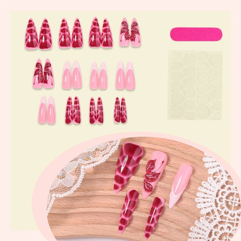 Press-On Nail Set Long-Lasting Includes Glue & Adhesive Strips