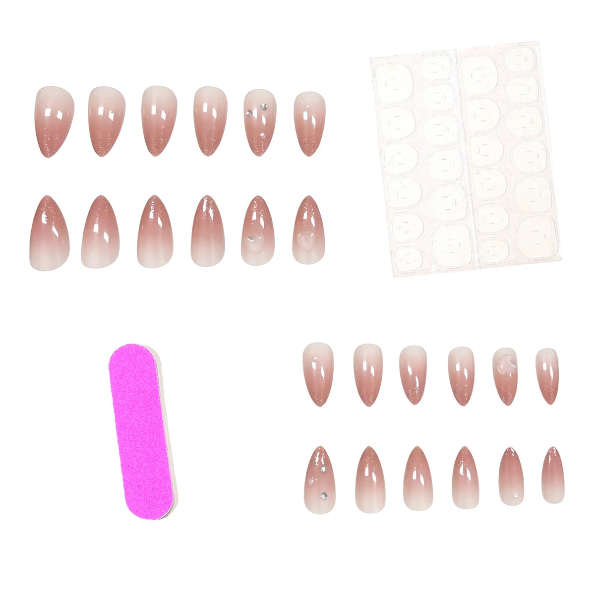 Press-On Nail Set Long-Lasting Intricate Gem Accents Set of 24