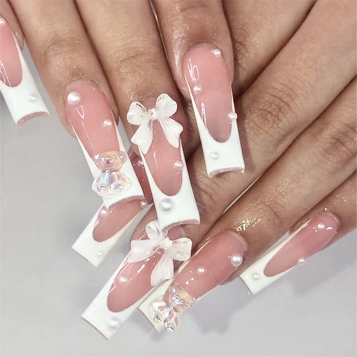 Press-On Nail Set Long Self-Adhesive Floral & Bow