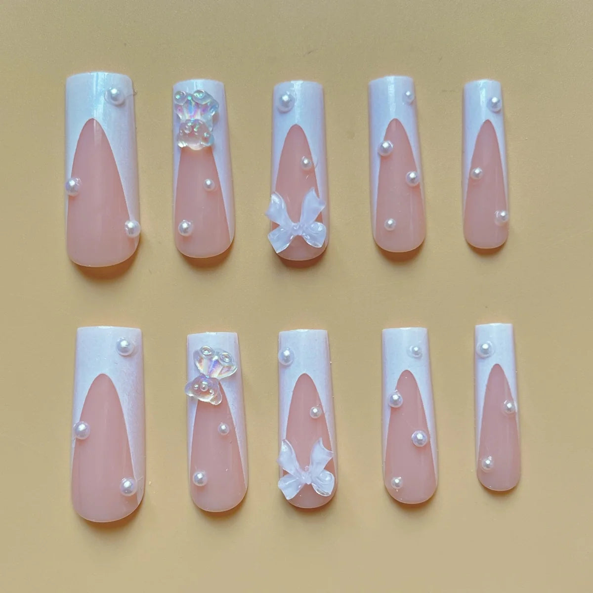 Press-On Nail Set Long Self-Adhesive Floral & Bow