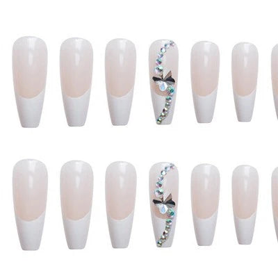 Press-On Nail Set Long Stiletto Crystal Accents Reusable