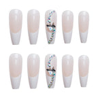 Press-On Nail Set Long Stiletto Crystal Accents Reusable