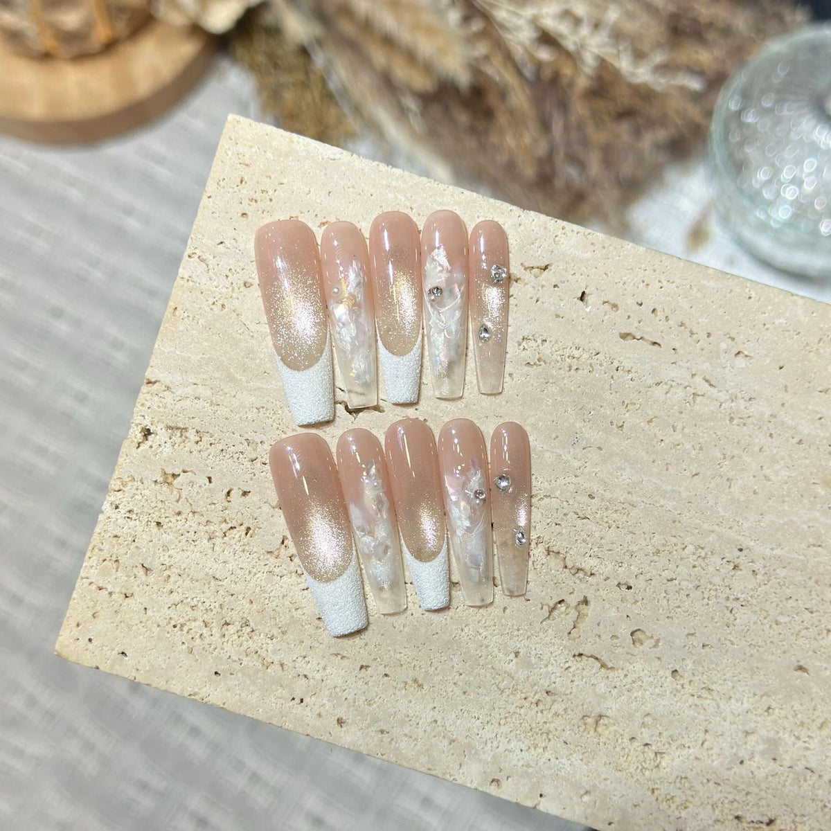 Press-On Nail Set Long Tip Floral Reusable