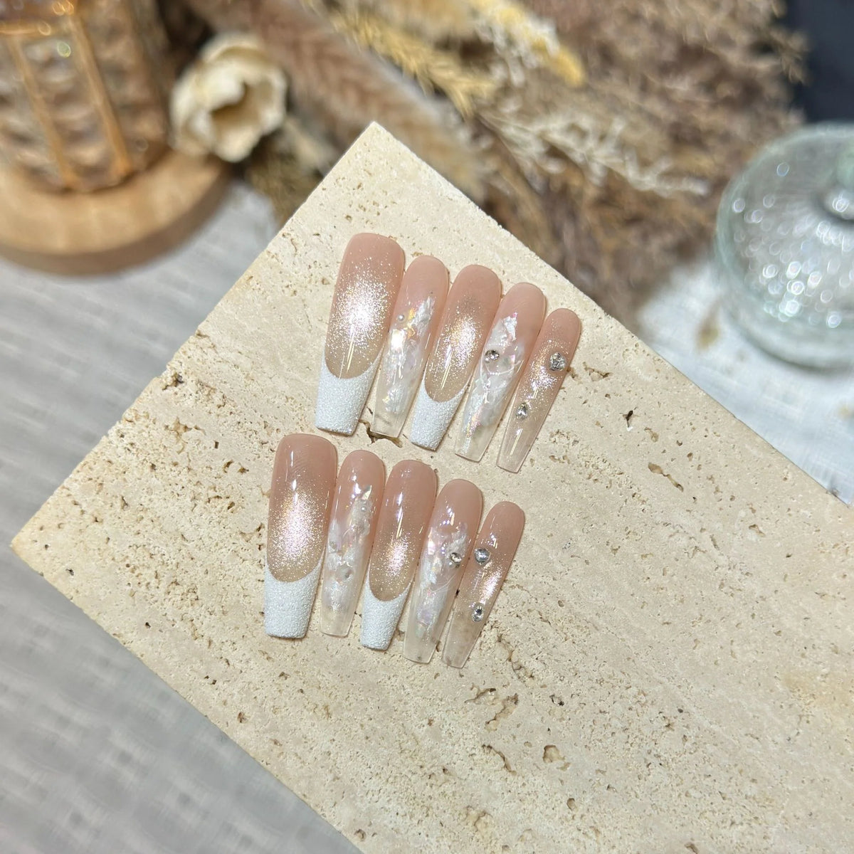 Press-On Nail Set Long Tip Floral Reusable