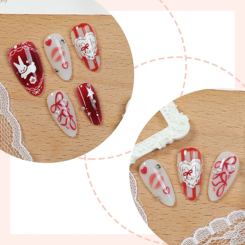 Press-On Nail Set Love-Themed Gems Easy Apply