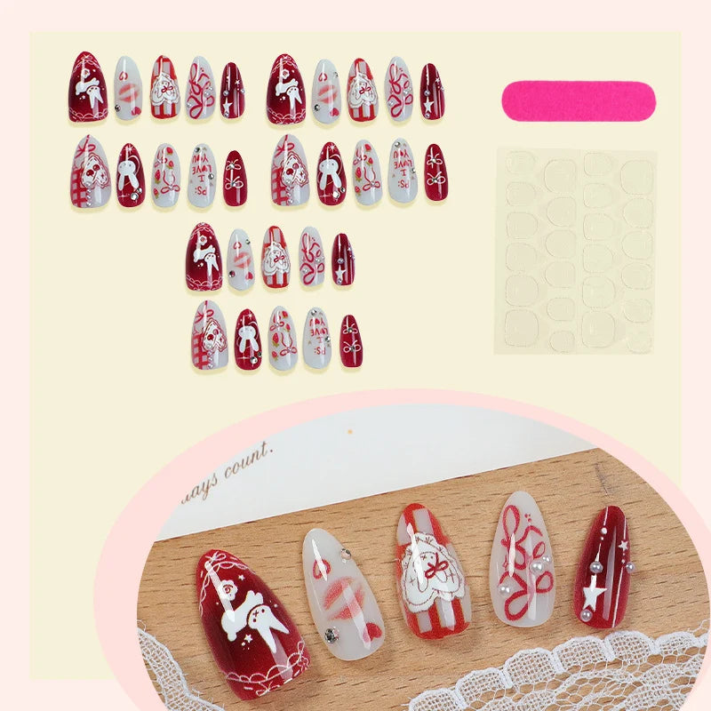 Press-On Nail Set Love-Themed Gems Easy Apply