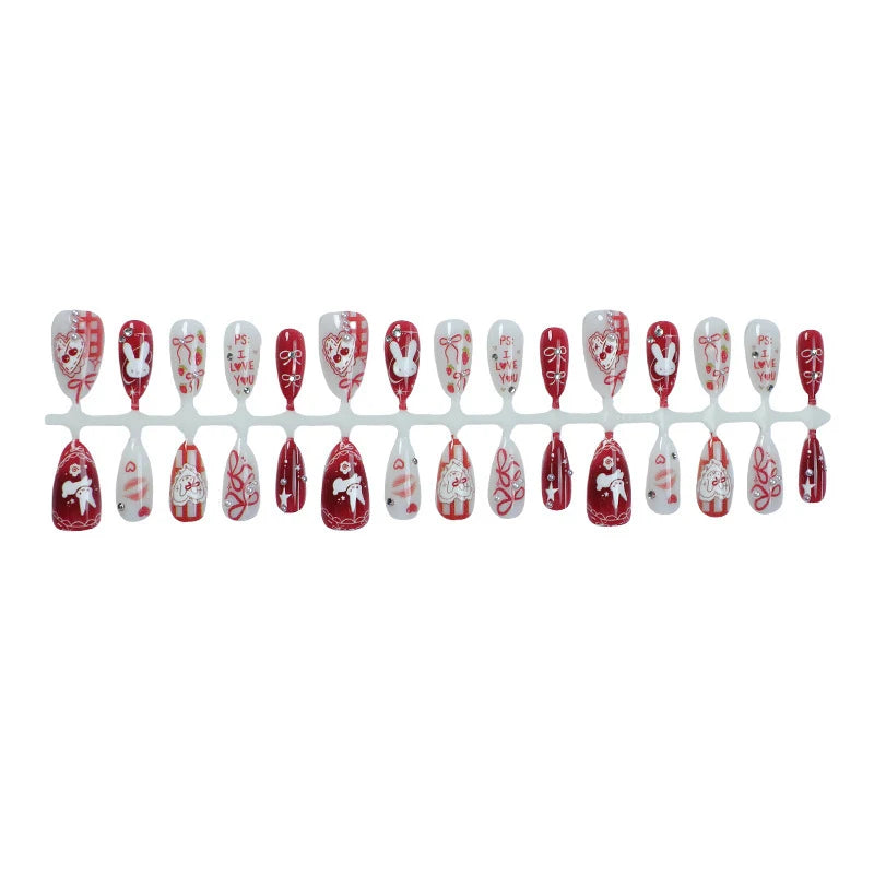 Press-On Nail Set Love-Themed Gems Easy Apply