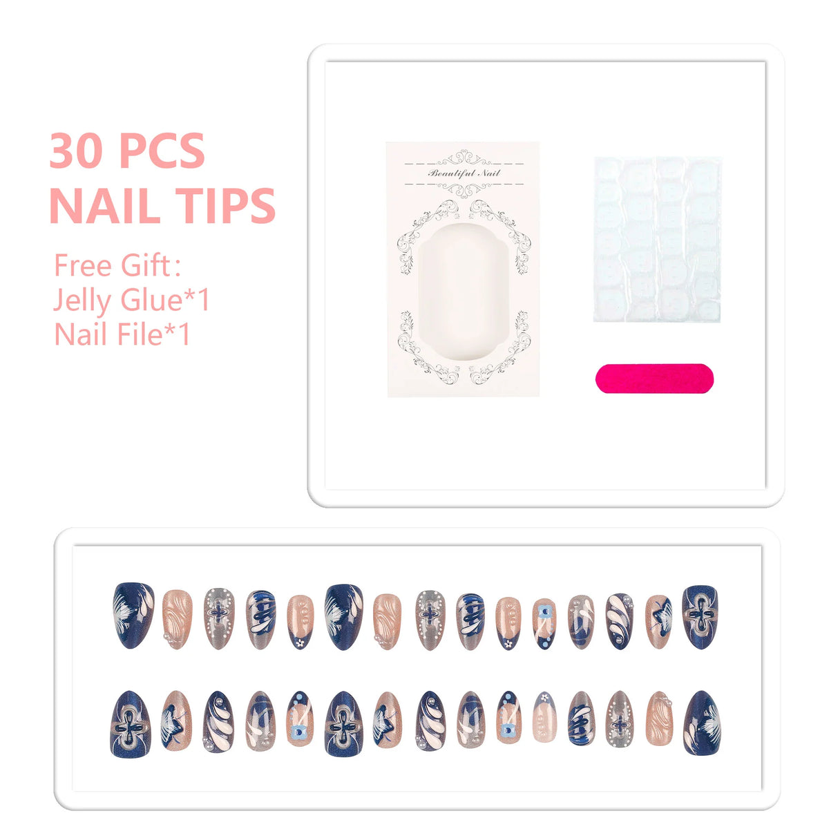 Press-On Nail Set Marble Design Long-Lasting