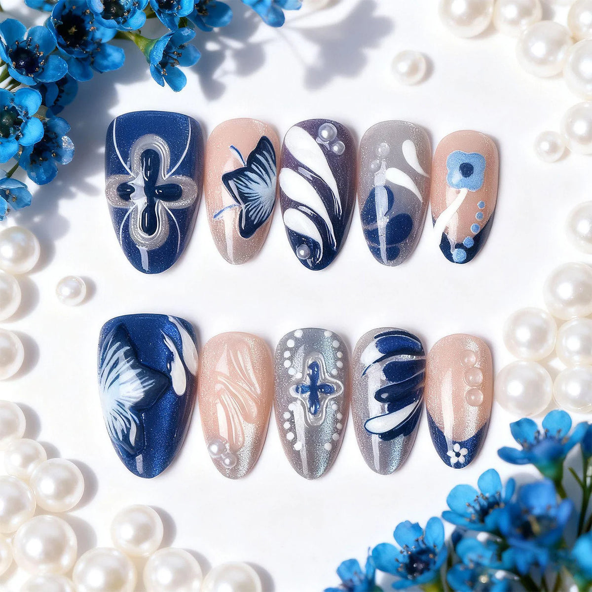 Press-On Nail Set Marble Design Long-Lasting