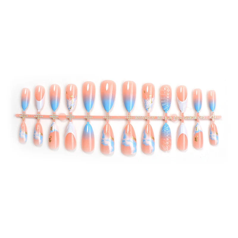 Press-On Nail Set Marble Effect Pointed Tips & Easy Application