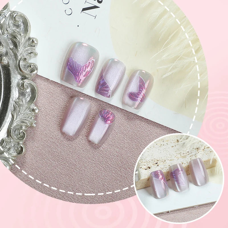 Press-On Nail Set Marble & Floral Reusable Five-Piece