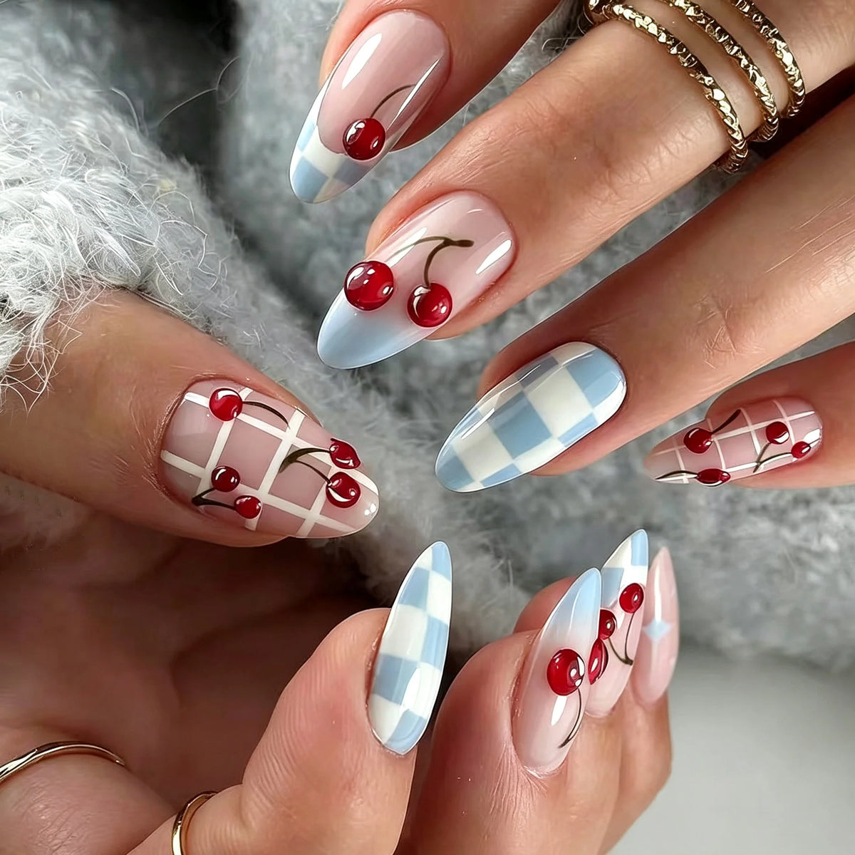 Press-On Nail Set Marble & Floral With Jelly Glue
