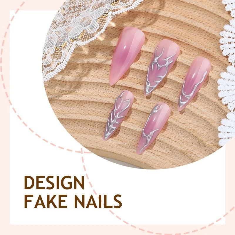 Press-On Nail Set Marbled Designs Adhesive Tape Included