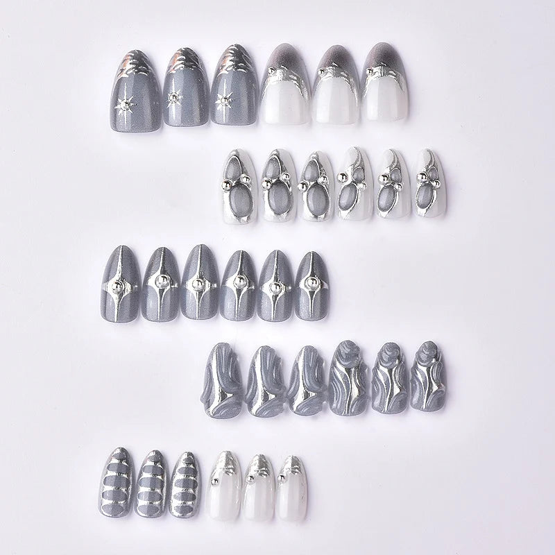 Press-On Nail Set Marbled Metallic Peel & Stick