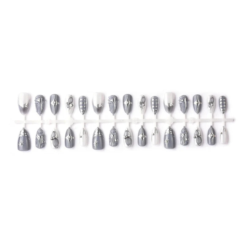 Press-On Nail Set Marbled Metallic Peel & Stick