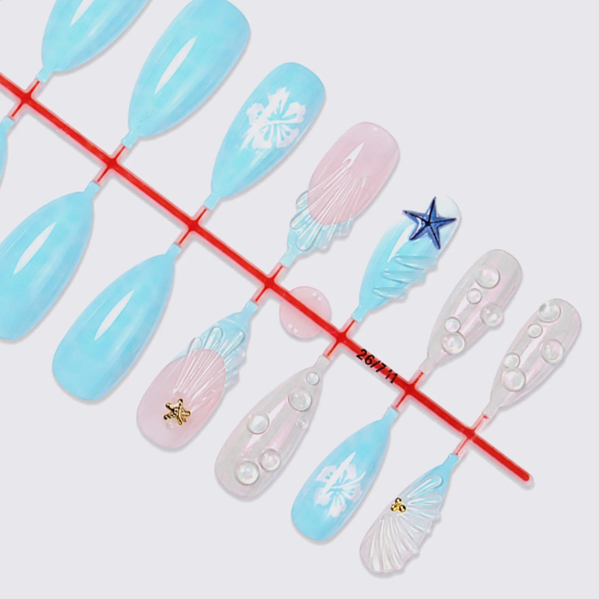 Press-On Nail Set Marine Motifs & Adhesive Strips