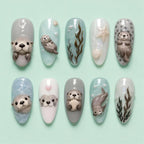 Press-On Nail Set Marine Otter Designs Durable & Reusable