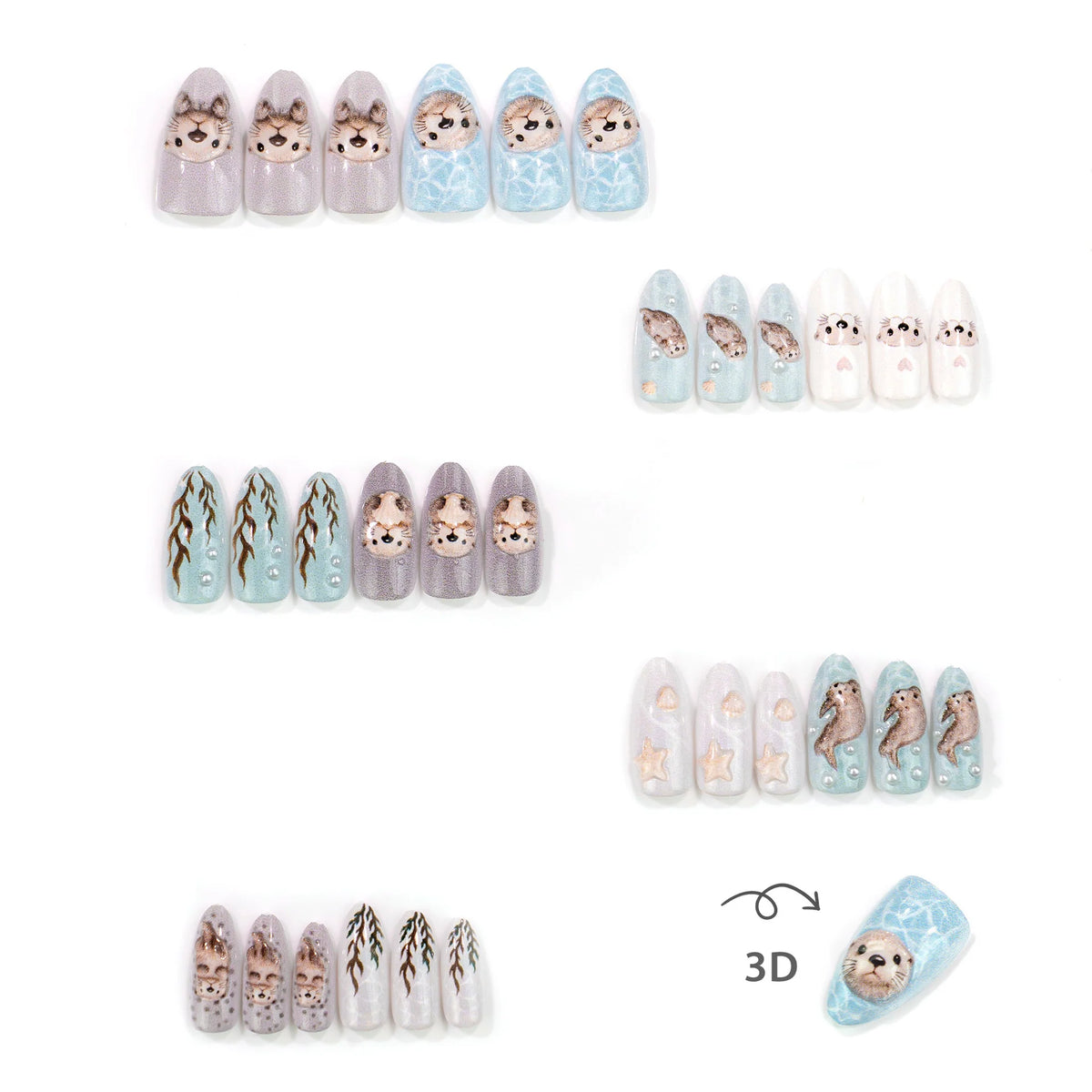 Press-On Nail Set Marine Otter Designs Durable & Reusable