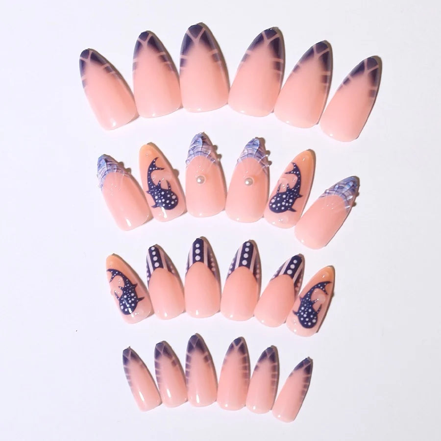 Press-On Nail Set Maritime Accents Flexible Fit & Easy Application